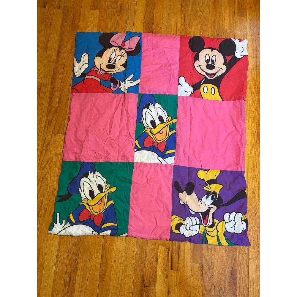 Vintage Disney Pink Patchwork Minnie and Friends Baby Foldable Blanket 41